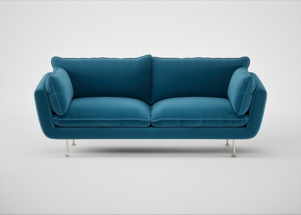 Allora 3 Seater Sofa Smart Velvet Ocean Blue / Stainless Steel