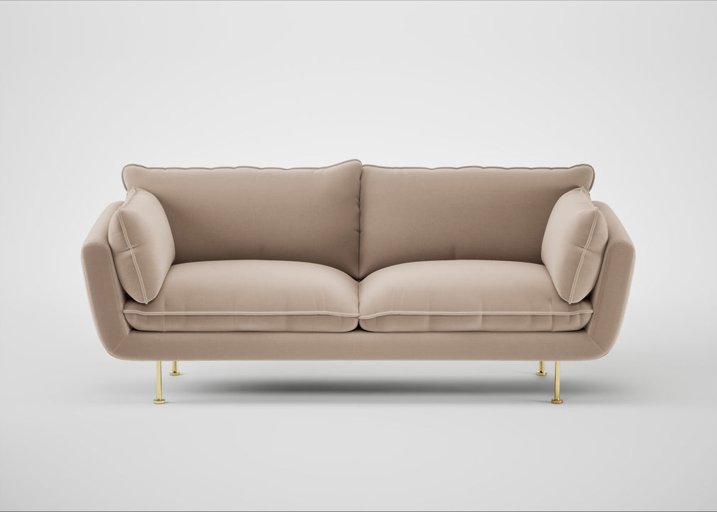Allora 3 Seater Sofa Smart Velvet Pebble / Brass