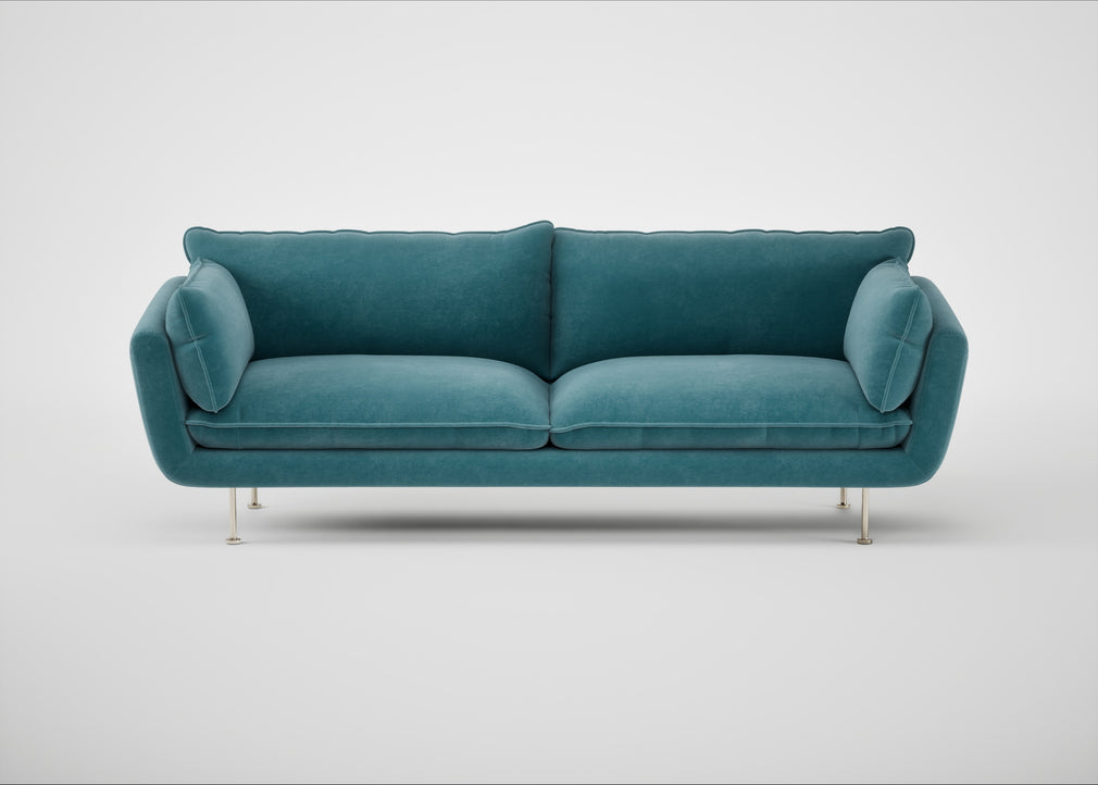 Allora 4 Seater Sofa Smart Luxe Velvet Airforce Blue / Stainless Steel