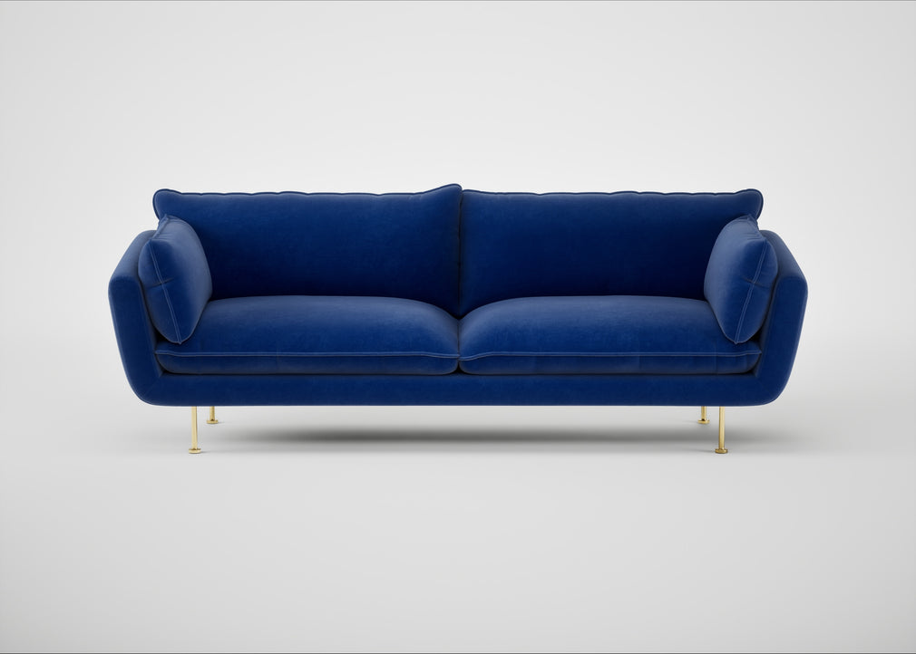 Allora 4 Seater Sofa Smart Luxe Velvet Azure / Brass