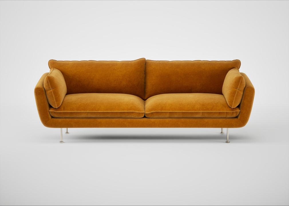 Allora 4 Seater Sofa Smart Luxe Velvet Cognac / Stainless Steel