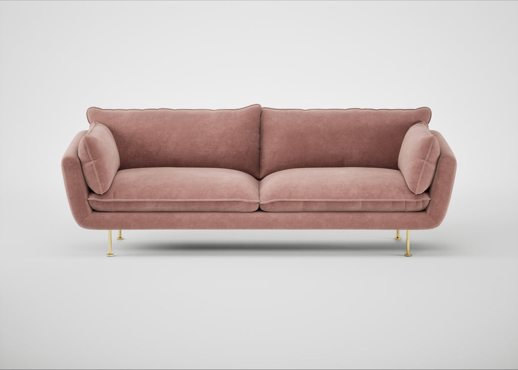Allora 4 Seater Sofa Smart Luxe Velvet Dusky Pink / Brass