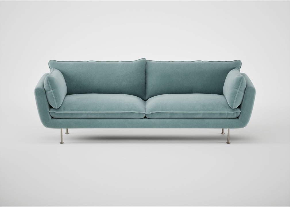 Allora 4 Seater Sofa Smart Luxe Velvet Mineral Blue / Stainless Steel