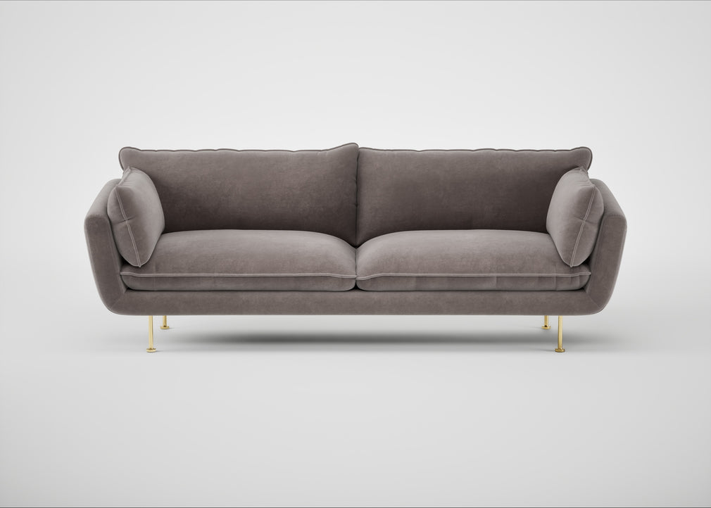 Allora 4 Seater Sofa Smart Luxe Velvet Mushroom / Brass
