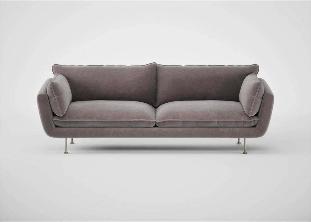 Allora 4 Seater Sofa Smart Luxe Velvet Mushroom / Stainless Steel