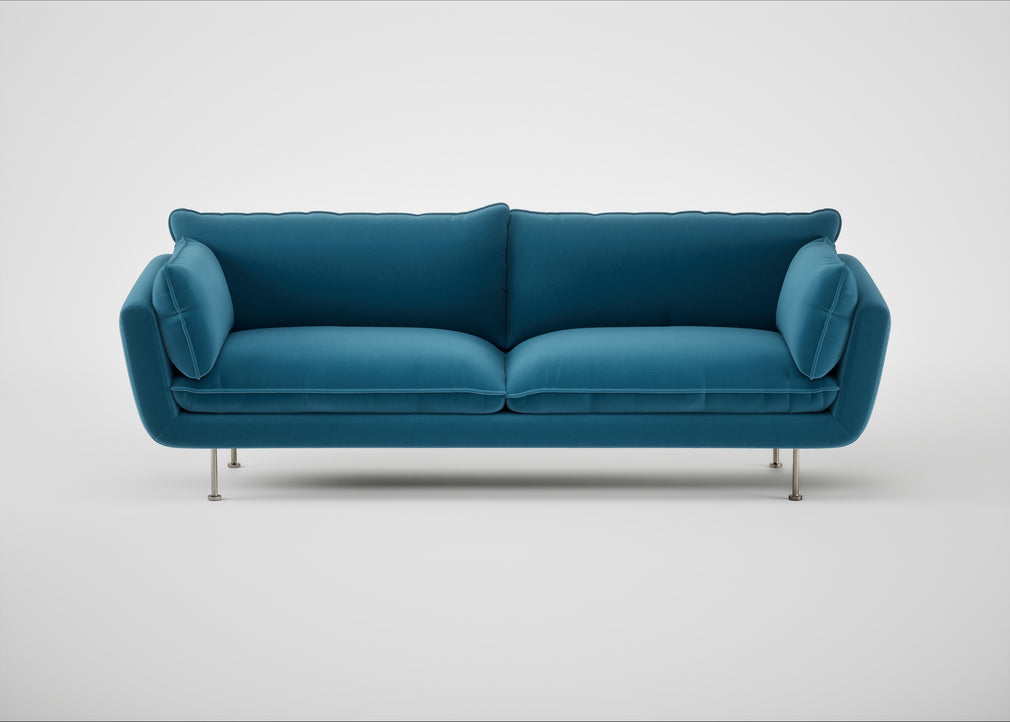 Allora 4 Seater Sofa Smart Velvet Ocean Blue / Stainless Steel