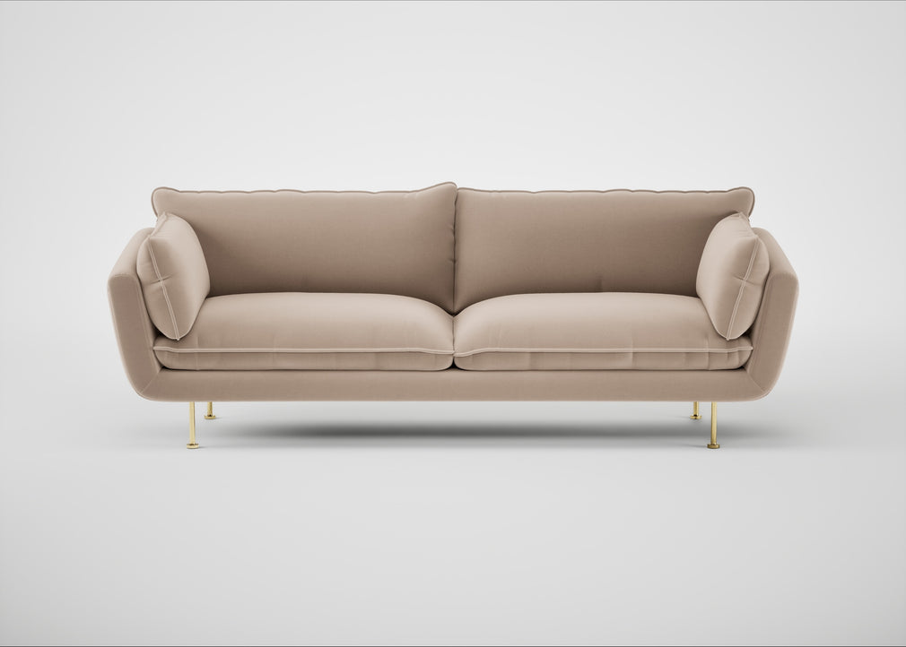 Allora 4 Seater Sofa Smart Velvet Pebble / Brass