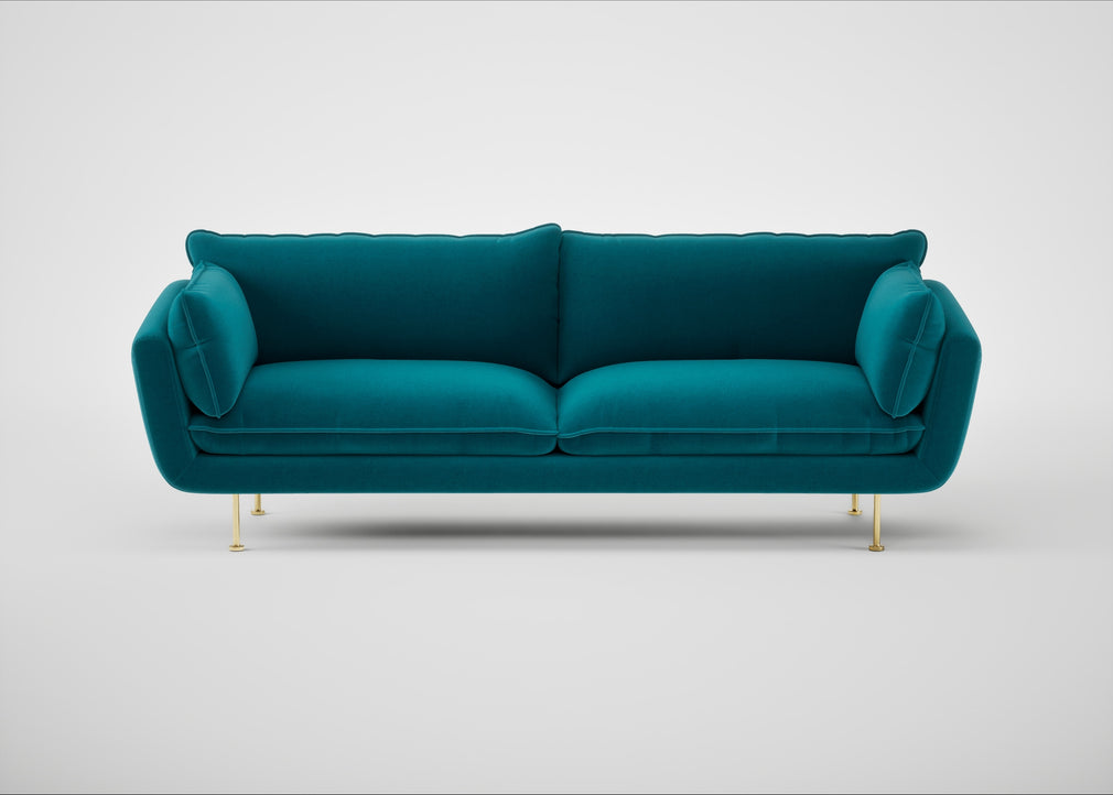 Allora 4 Seater Sofa Cotton Velvet Teal / Brass