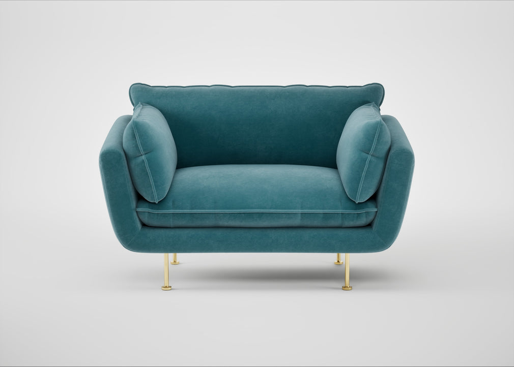 Allora Loveseat Smart Luxe Velvet Airforce Blue / Brass