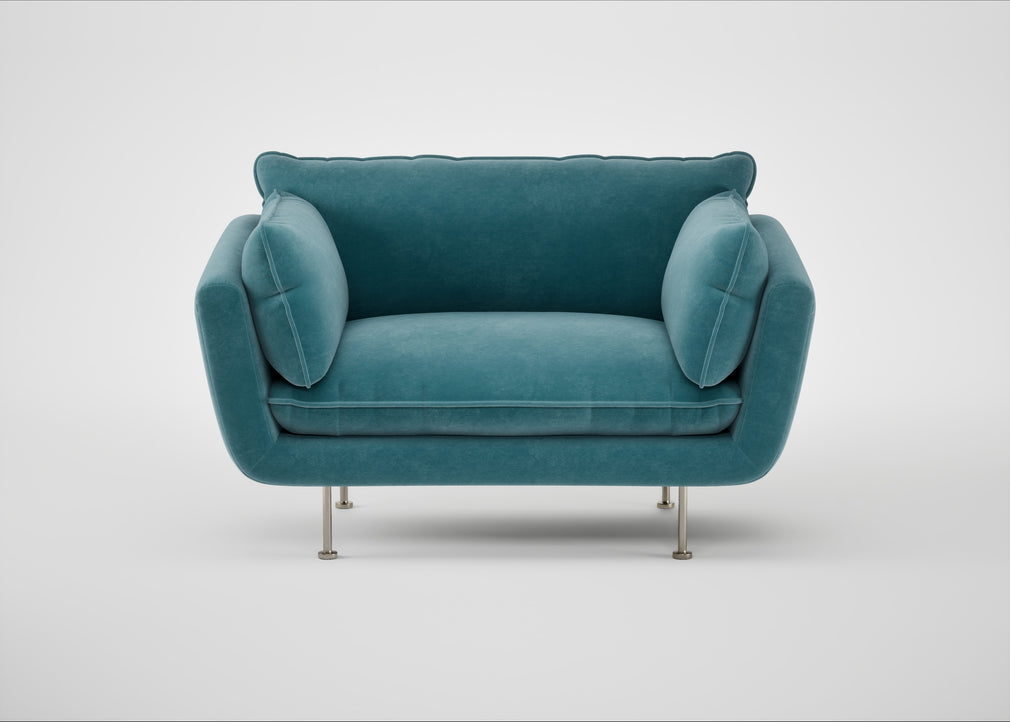Allora Loveseat Smart Luxe Velvet Airforce Blue / Stainless Steel