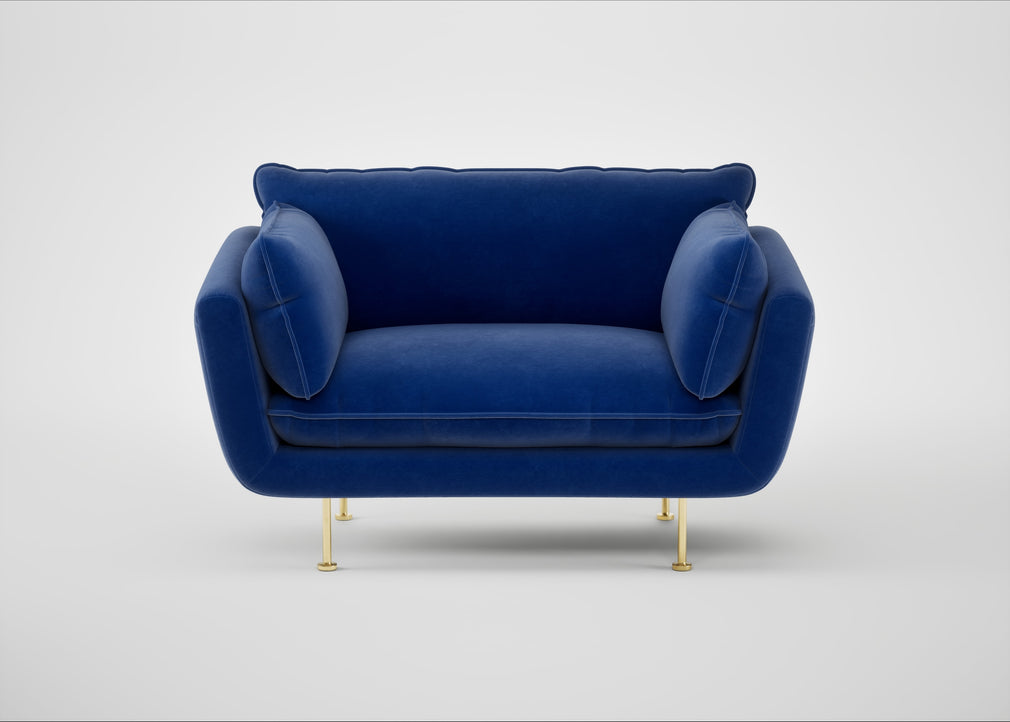 Allora Loveseat Smart Luxe Velvet Azure / Brass