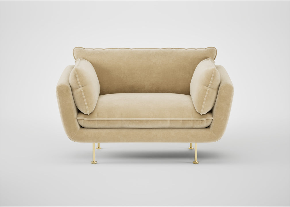 Allora Loveseat Smart Luxe Velvet Biscuit / Brass