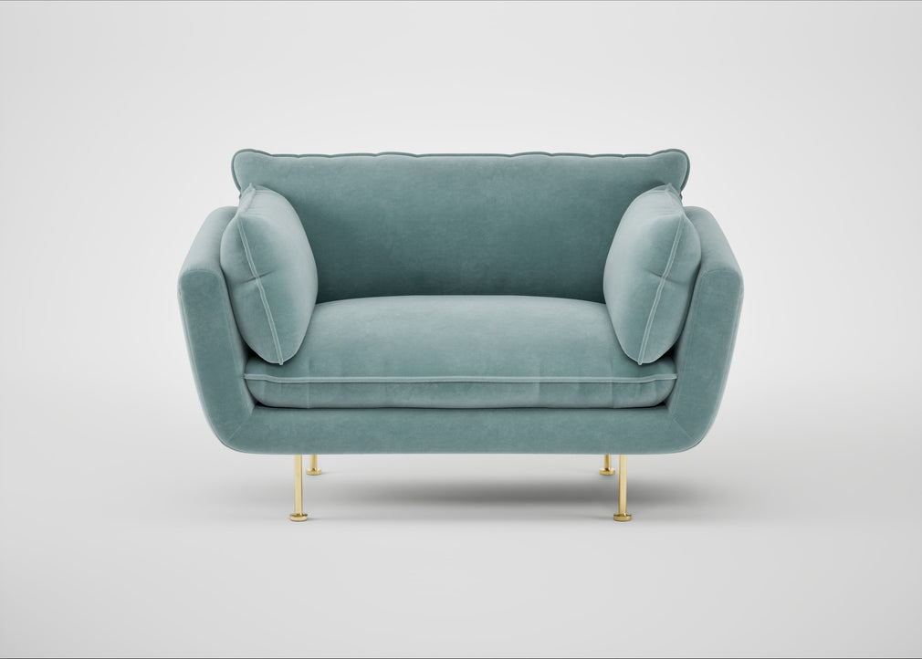 Allora Loveseat Smart Luxe Velvet Mineral Blue / Brass
