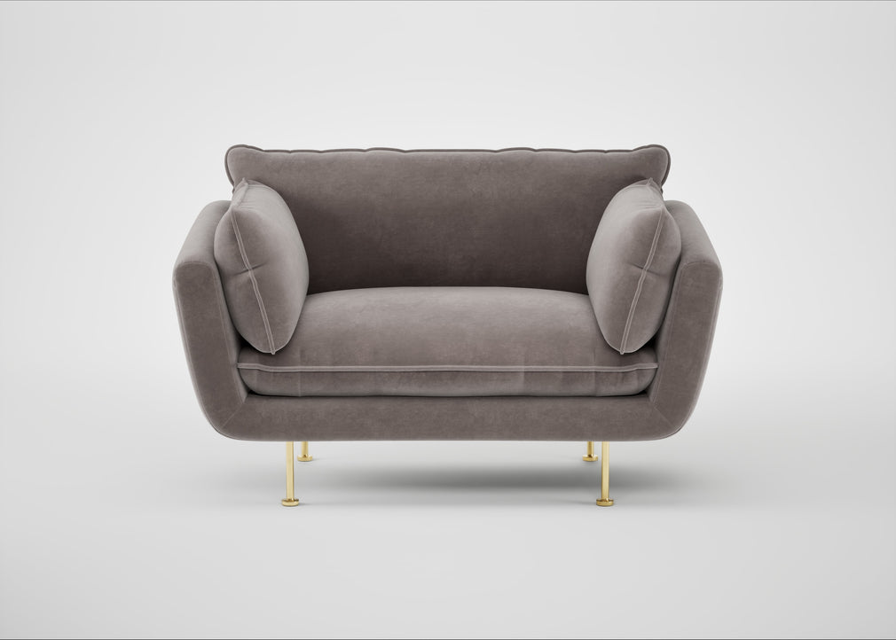 Allora Loveseat Smart Luxe Velvet Mushroom / Brass
