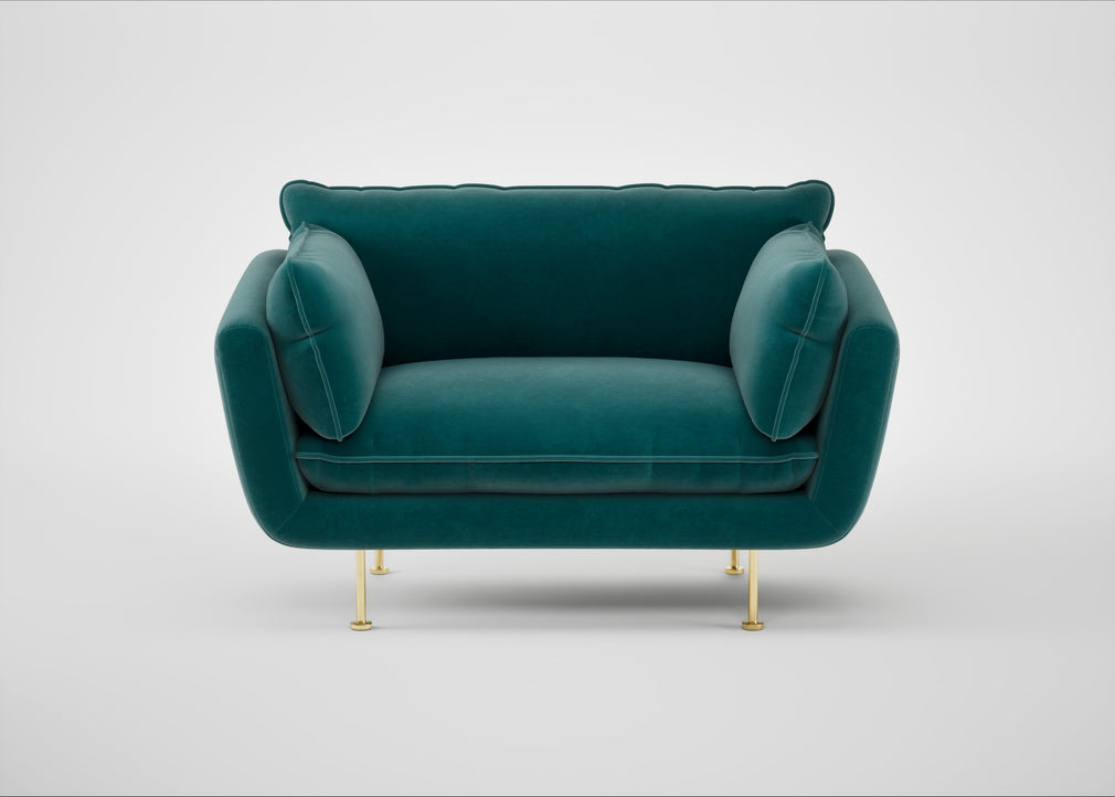 Allora Loveseat Smart Luxe Velvet Ocean Green / Brass