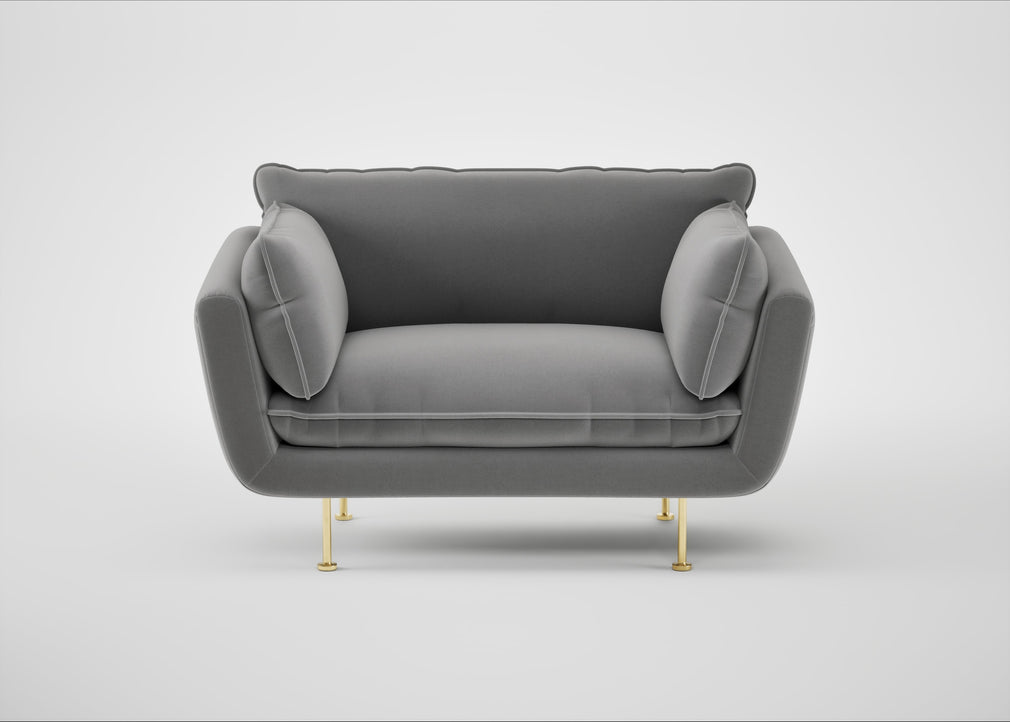 Allora Loveseat Smart Velvet Mercury / Brass