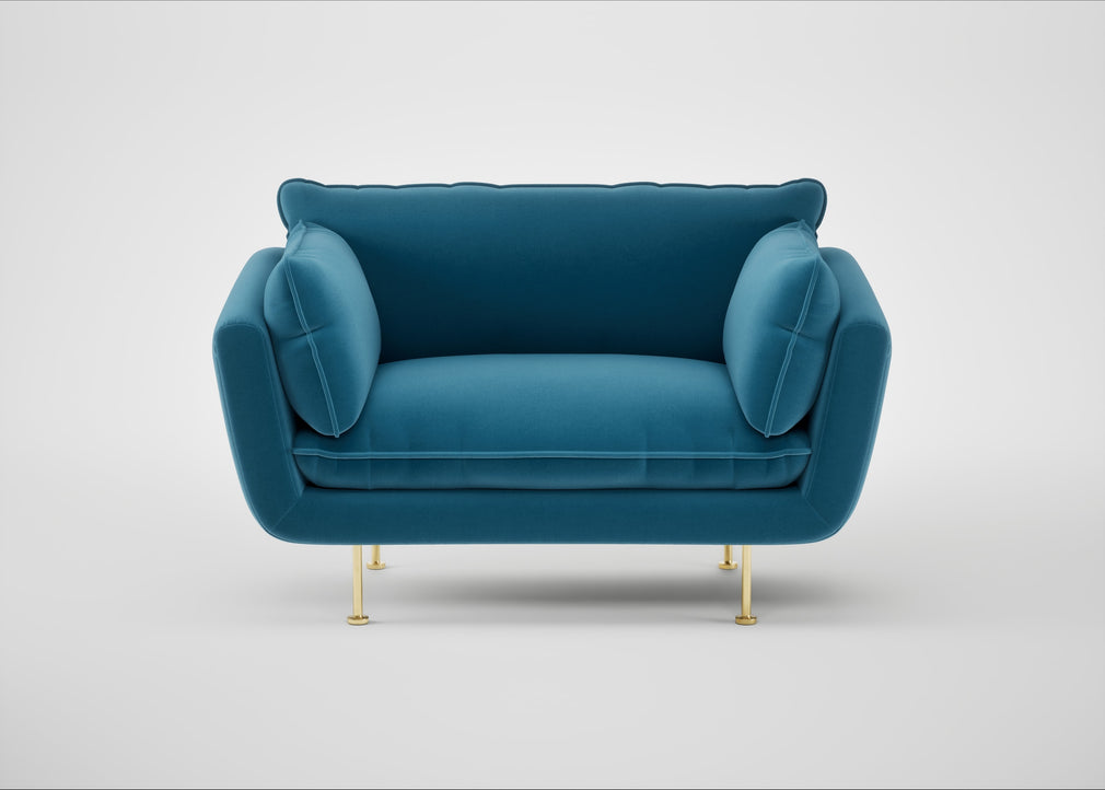 Allora Loveseat Smart Velvet Ocean Blue / Brass
