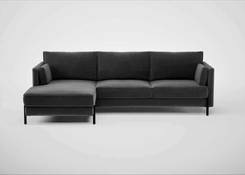 Tortona Left Hand Facing Corner Chaise Smart Luxe Velvet Nickel