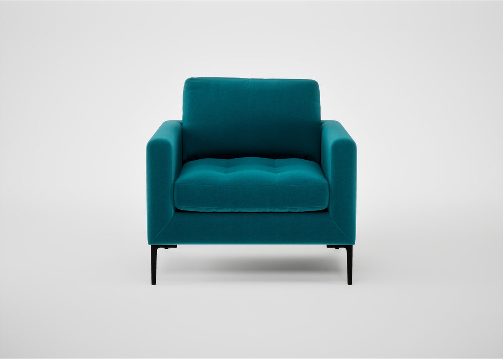 Eton Armchair Cotton Velvet Teal / Black