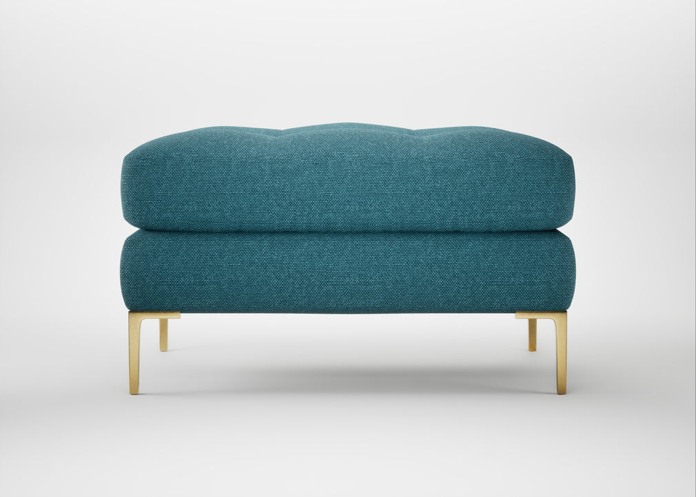 Eton Footstool Brushed Cotton Cadet / Brass