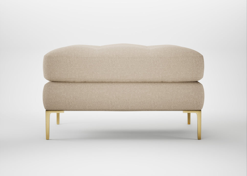 Eton Footstool Brushed Cotton Oat / Brass