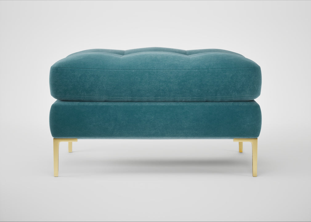 Eton Footstool Smart Luxe Velvet Airforce Blue / Brass