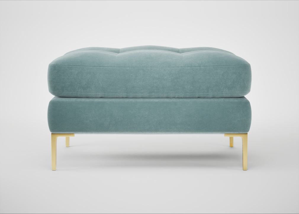 Eton Footstool Smart Luxe Velvet Mineral Blue / Brass