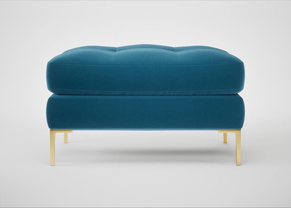 Eton Footstool Smart Velvet Ocean Blue / Brass