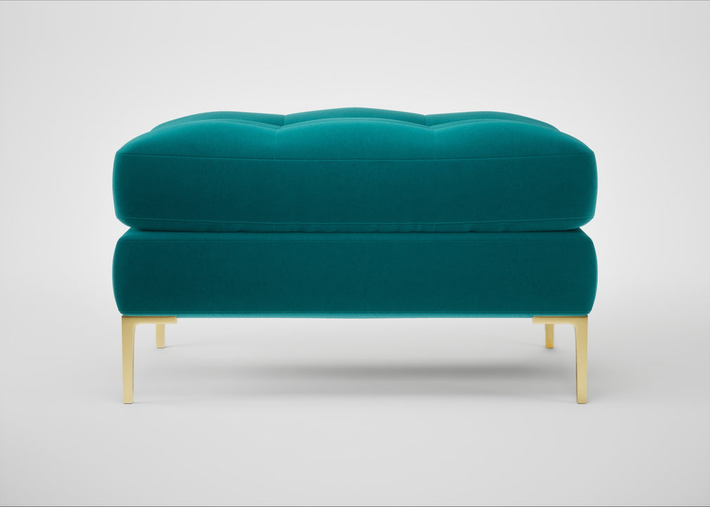 Eton Footstool Smart Velvet Petrol / Brass