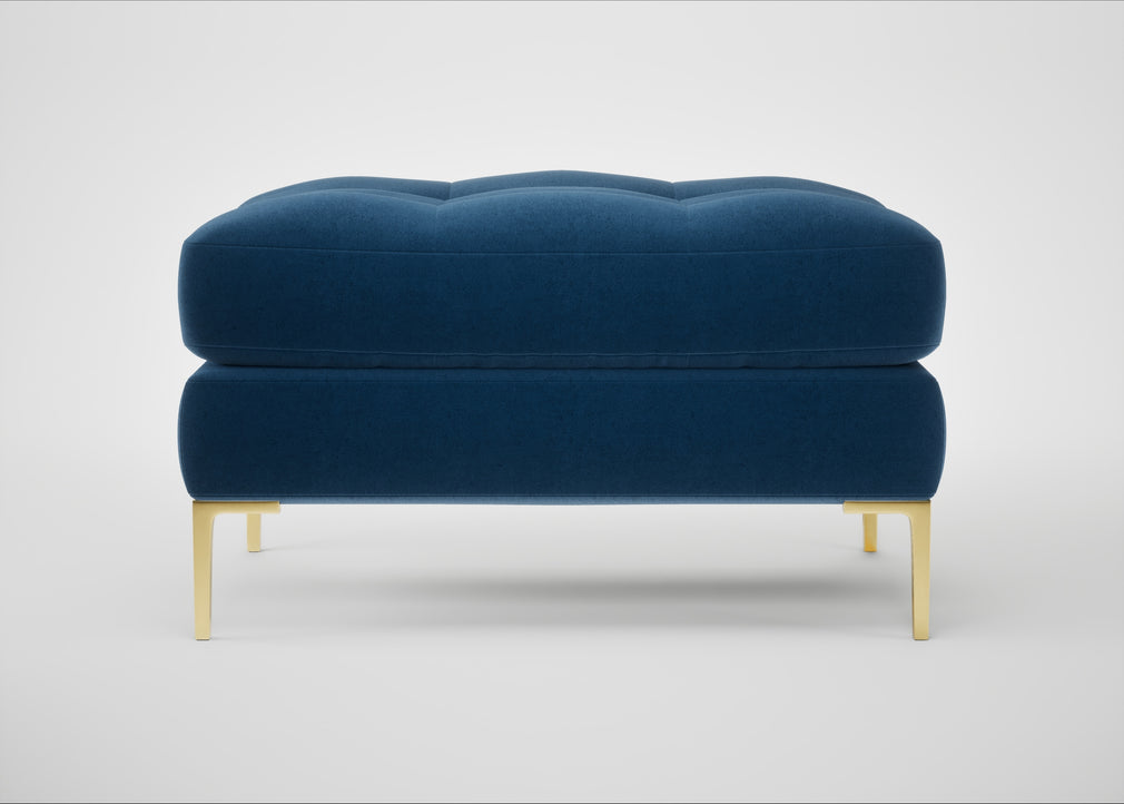Eton Footstool Cotton Velvet Petrol / Brass