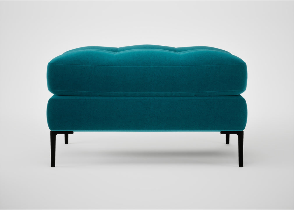 Eton Footstool Cotton Velvet Teal / Black