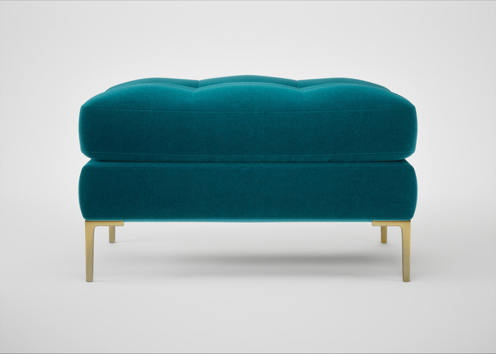 Eton Footstool Cotton Velvet Teal / Brass