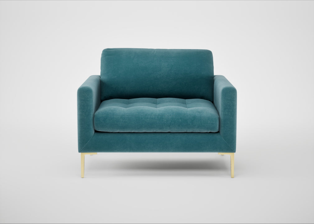 Eton Loveseat Smart Luxe Velvet Airforce Blue / Brass