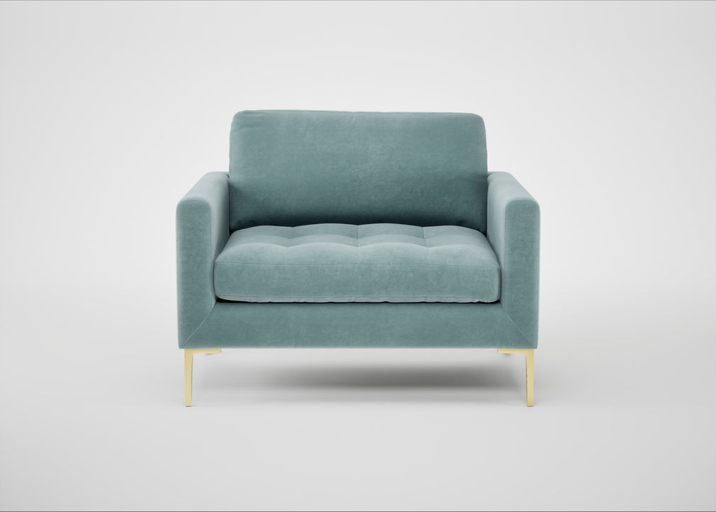 Eton Loveseat Smart Luxe Velvet Mineral Blue / Brass