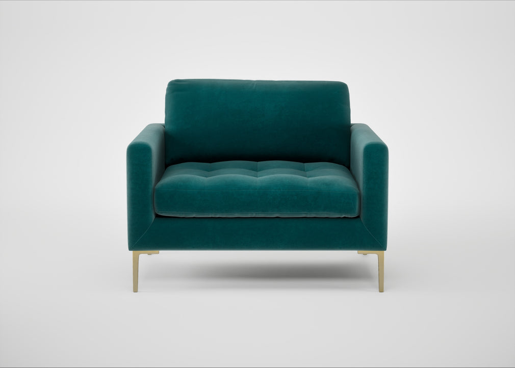 Eton Loveseat Smart Luxe Velvet Ocean Green / Brass