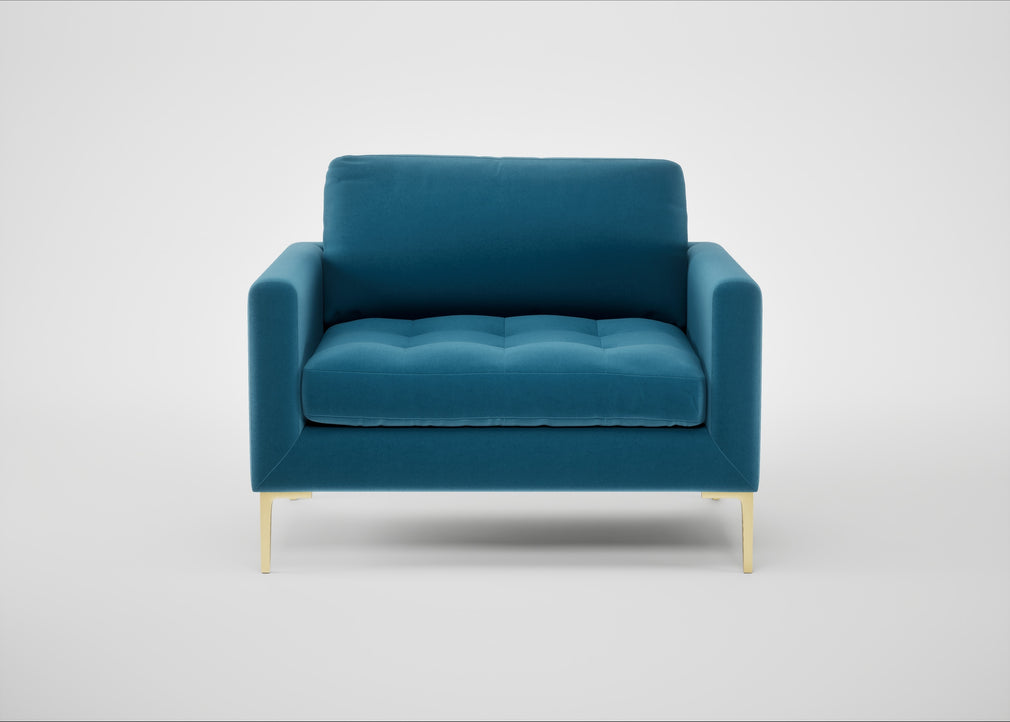 Eton Loveseat Smart Velvet Ocean Blue / Brass
