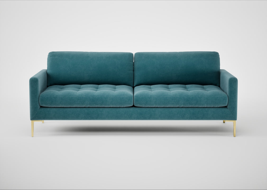 Eton 4 Seater Sofa Smart Luxe Velvet Airforce Blue / Brass