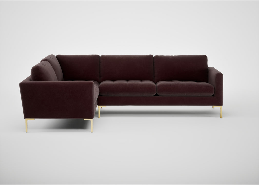Eton Left Hand Facing Corner Sofa Smart Luxe Velvet Acorn / Brass
