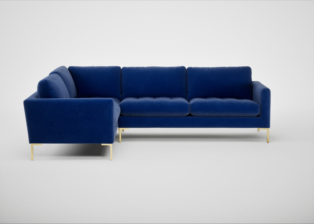Eton Left Hand Facing Corner Sofa Smart Luxe Velvet Azure / Brass