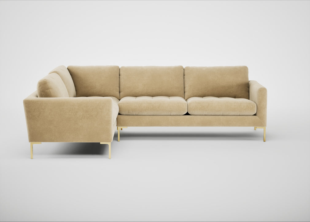 Eton Left Hand Facing Corner Sofa Smart Luxe Velvet Biscuit / Brass