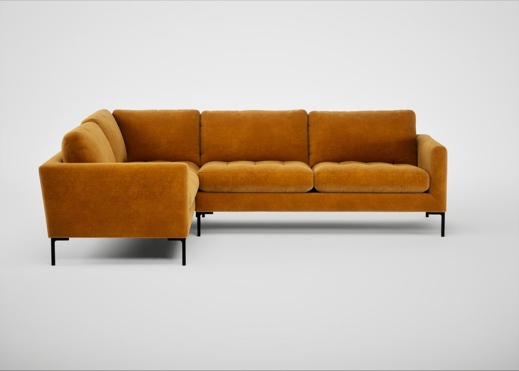 Eton Left Hand Facing Corner Sofa Smart Luxe Velvet Cognac / Black