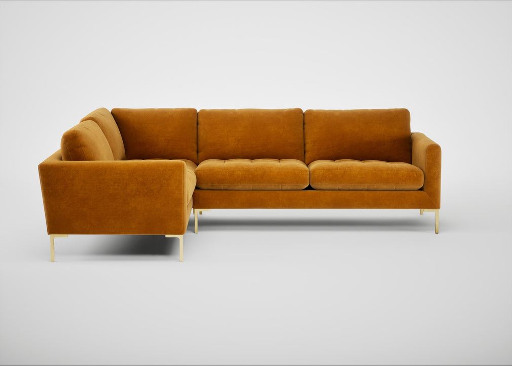 Eton Left Hand Facing Corner Sofa Smart Luxe Velvet Cognac / Brass