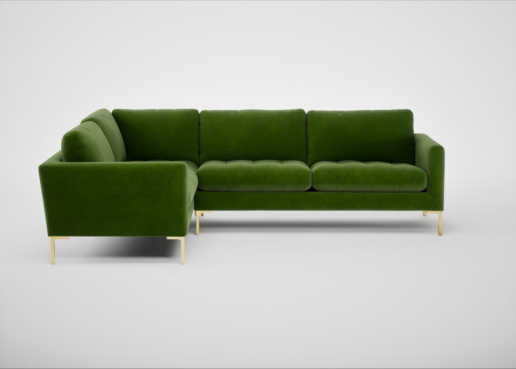 Eton Left Hand Facing Corner Sofa Smart Luxe Velvet Grass / Brass