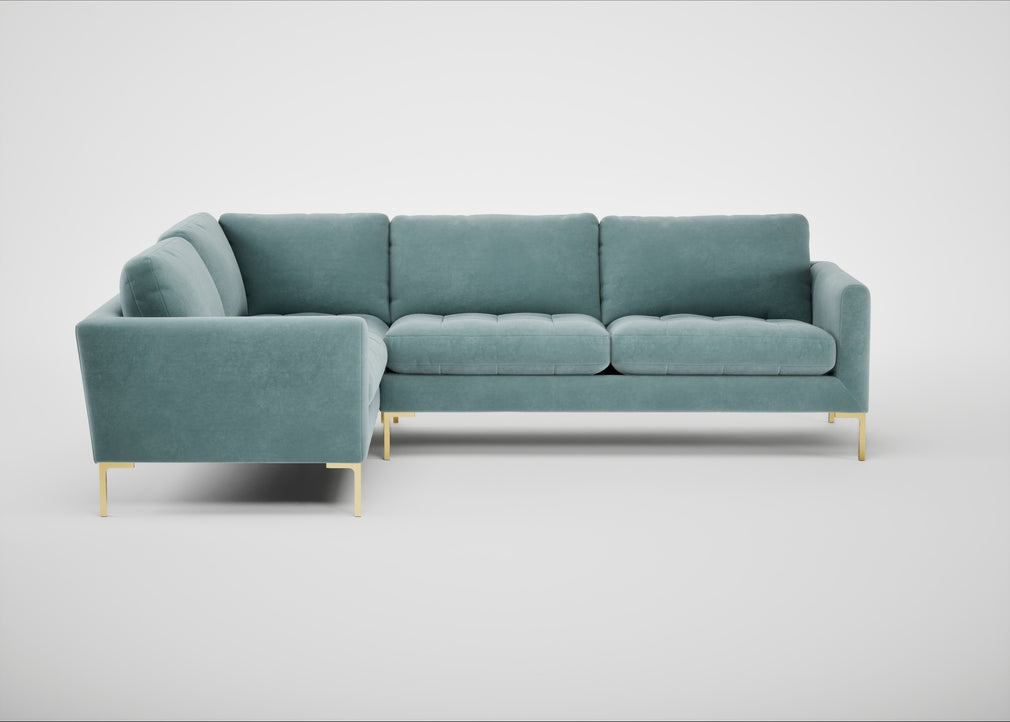 Eton Left Hand Facing Corner Sofa Smart Luxe Velvet Mineral Blue / Brass