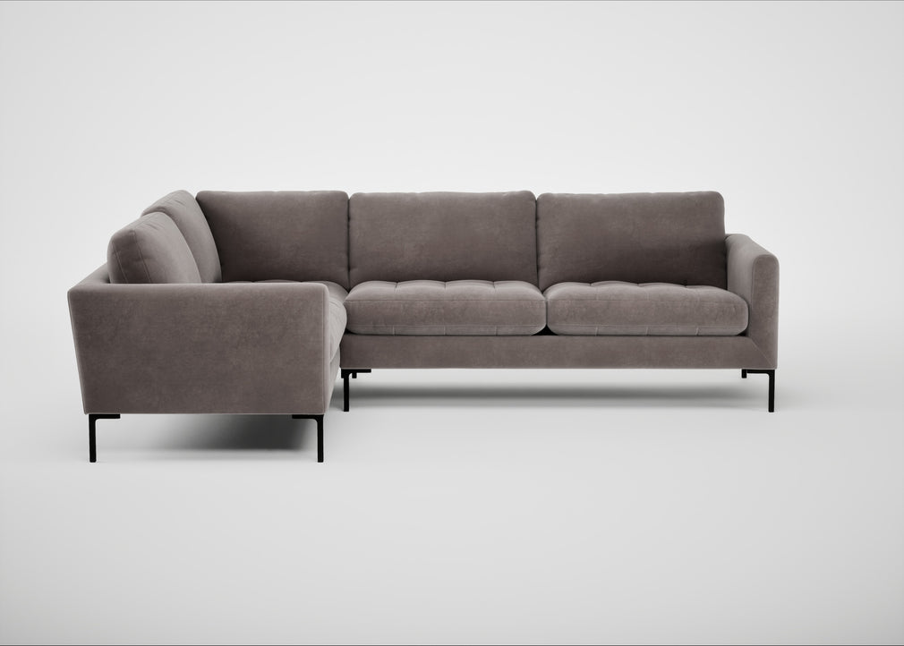 Eton Left Hand Facing Corner Sofa Smart Luxe Velvet Mushroom / Black