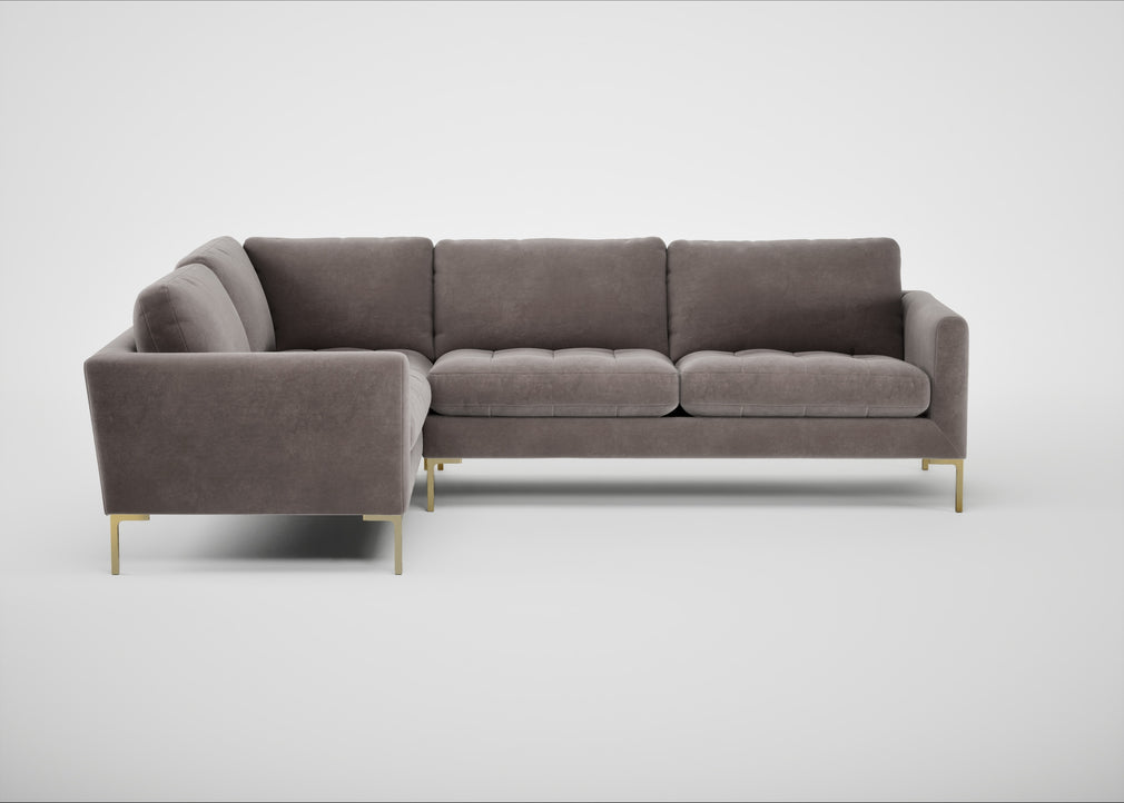 Eton Left Hand Facing Corner Sofa Smart Luxe Velvet Mushroom / Brass