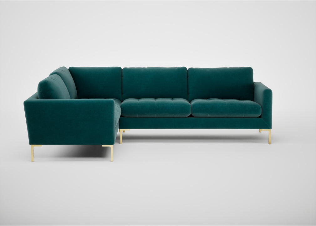 Eton Left Hand Facing Corner Sofa Smart Luxe Velvet Ocean Green / Brass