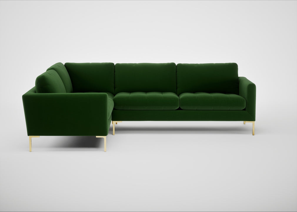Eton Left Hand Facing Corner Sofa Smart Velvet Forest / Brass