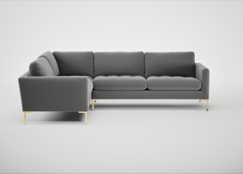 Eton Left Hand Facing Corner Sofa Smart Velvet Mercury / Brass