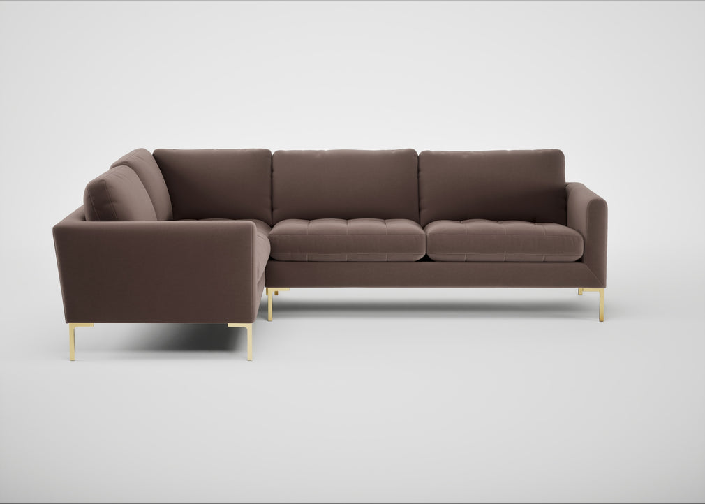Eton Left Hand Facing Corner Sofa Smart Velvet Mouse / Brass
